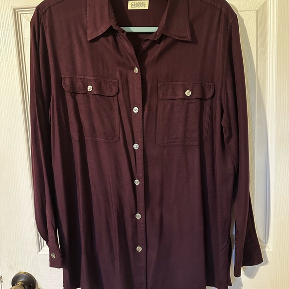 Classic Elements Tops - Classic Elements Button-Down Shirt Sz 10/12 Wine/Burgundy